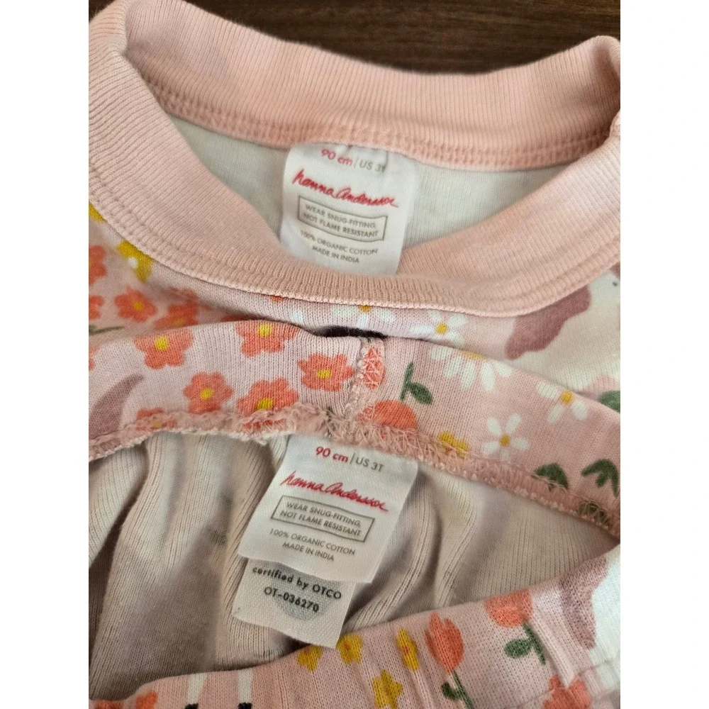Hanna Andersson Pink Unicorn Floral Organic Cotton Pajama Set Kids 3T 90cm